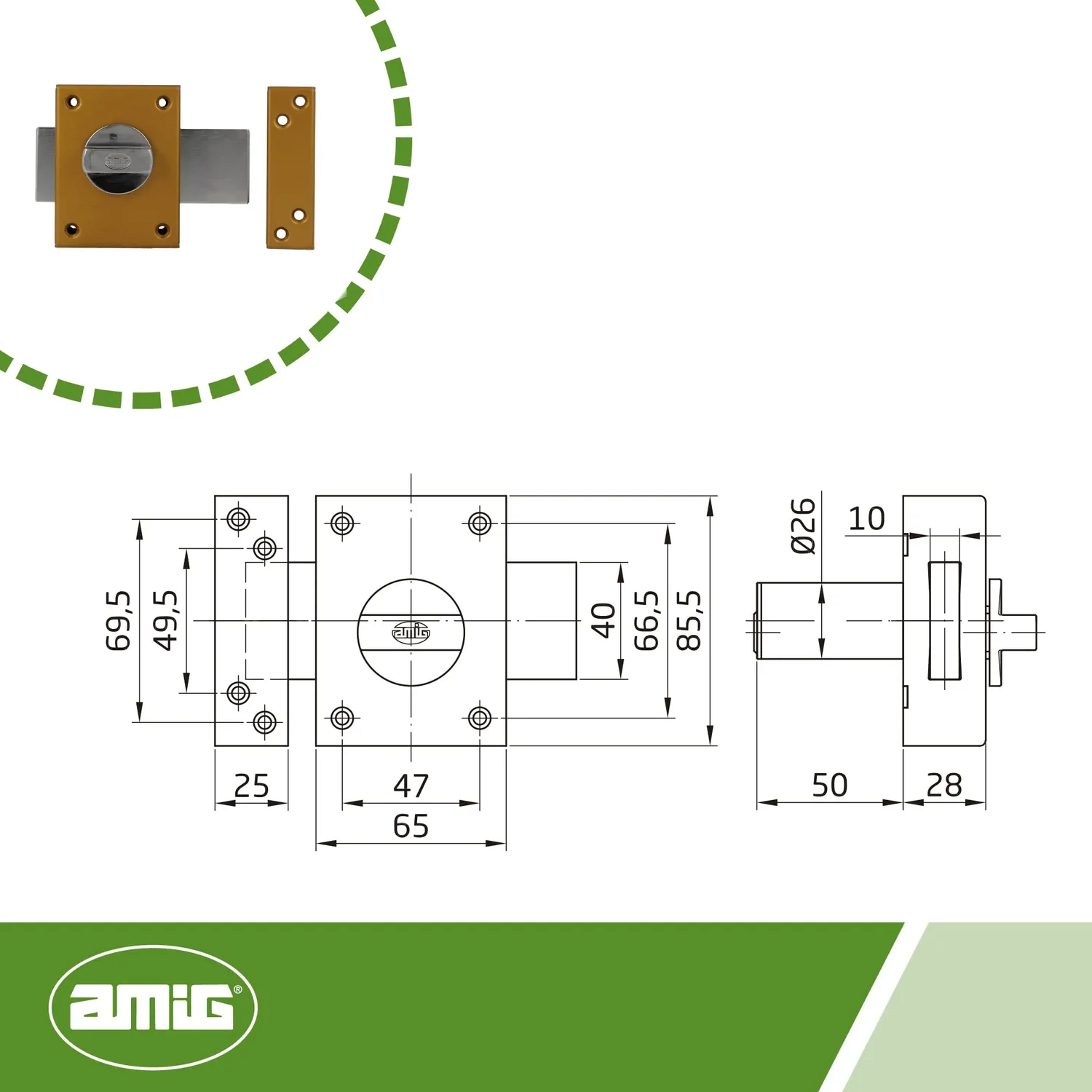 Amig 85 Serratura sovrapposizione oro 85x65 mm