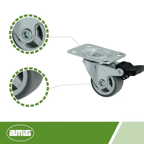 Amig 1309 Ruota Girevole con Freno Ø25 mm 40 kg Grigia