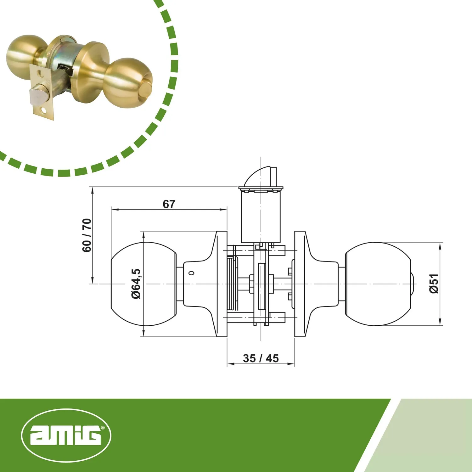 Amig Pomolo 60/70 mm dorato opaco per porta interna privacy