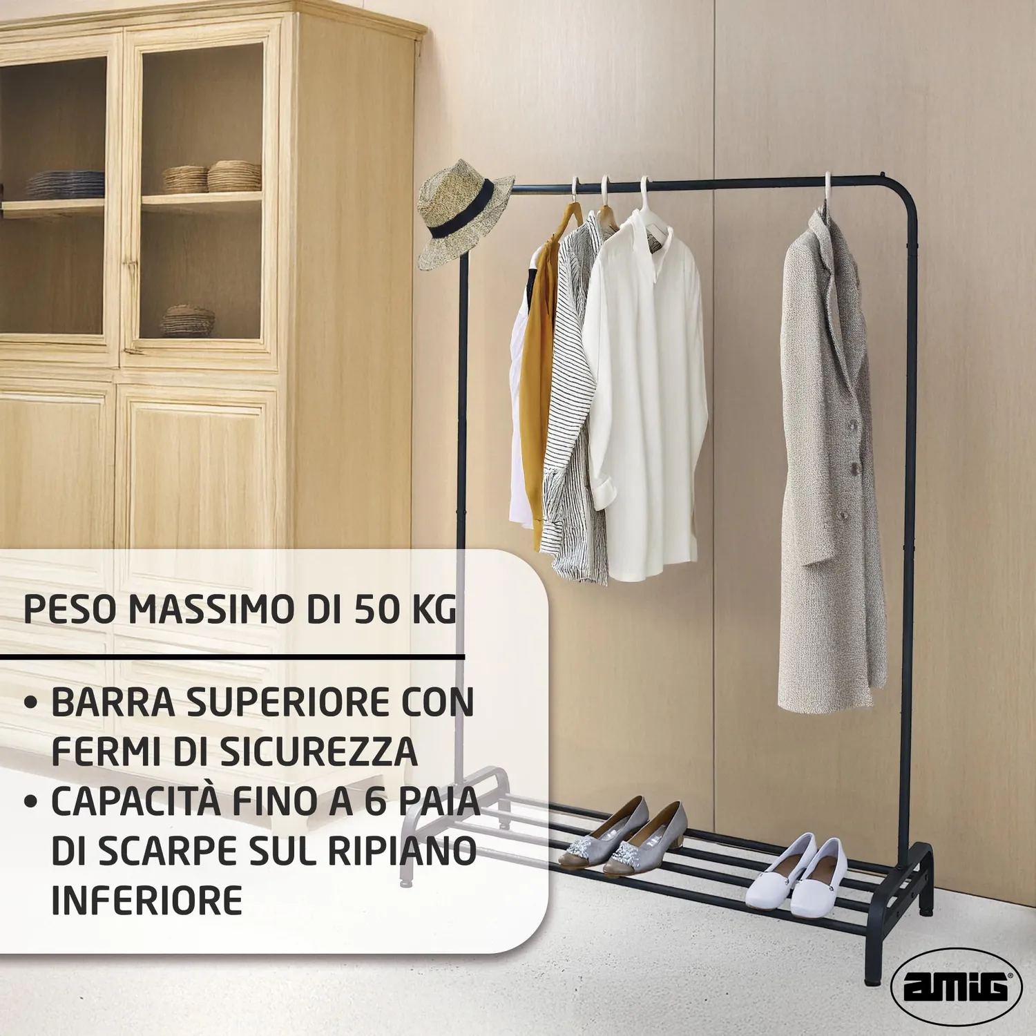 Amig Iken Stender Appendiabiti Metallo Nero 110x45x155 cm