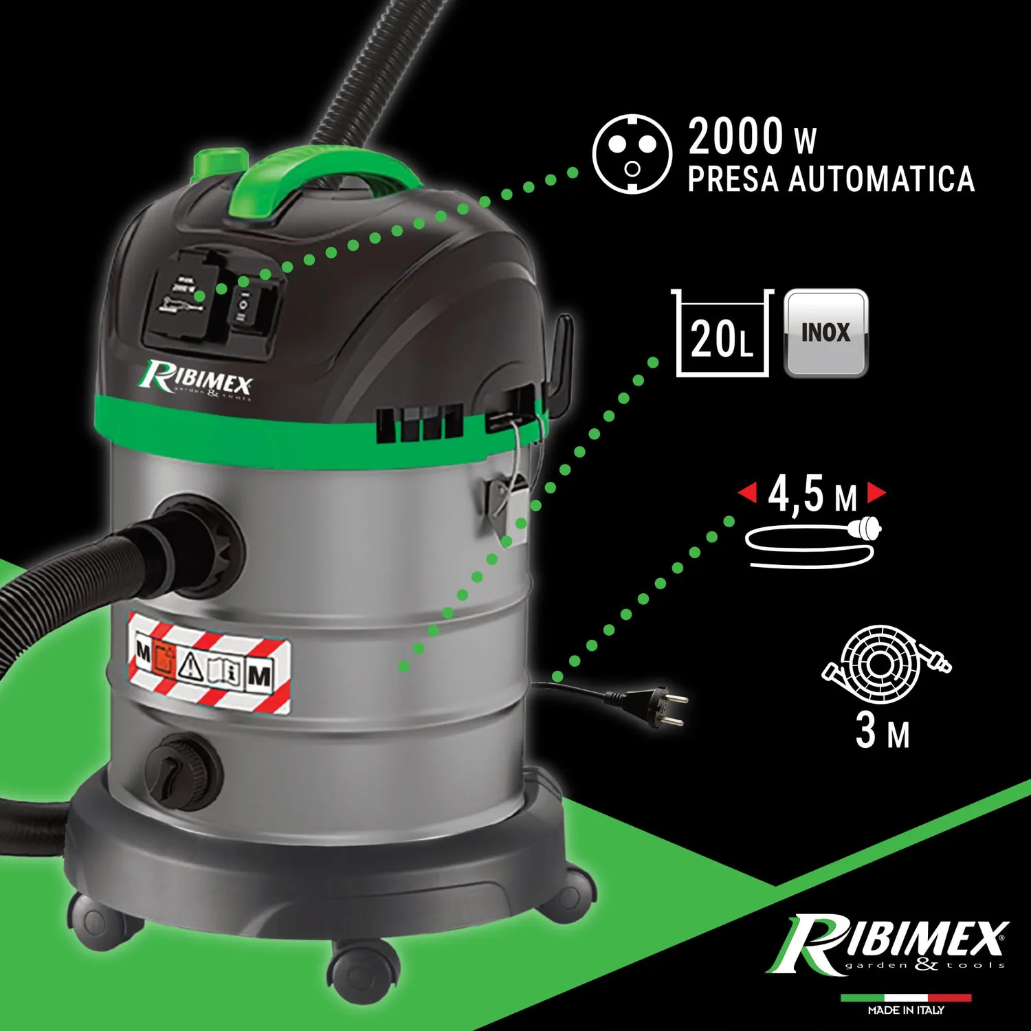 Ribimex Aspirix Pro PRASP20M aspiratore solidi liquidi 20L classe M