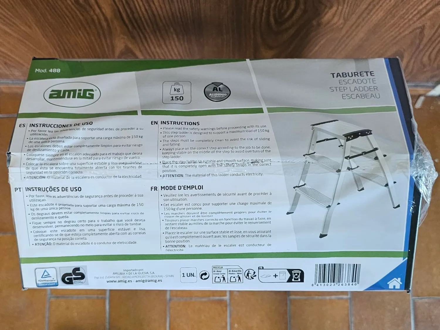 Amig sgabello pieghevole alluminio 2 gradini 39x44 cm