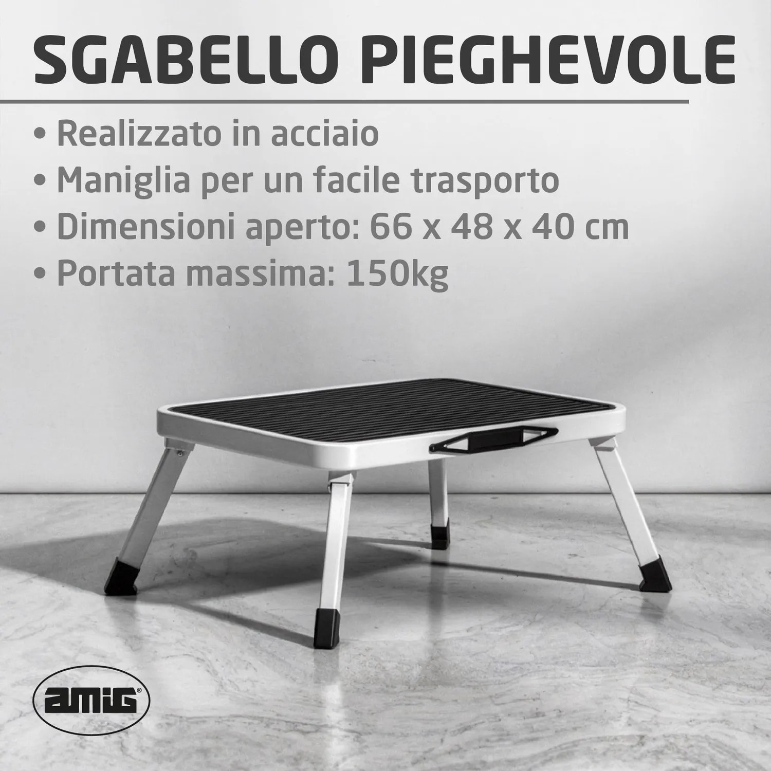 Amig sgabello pieghevole 1 gradino bianco 150 kg