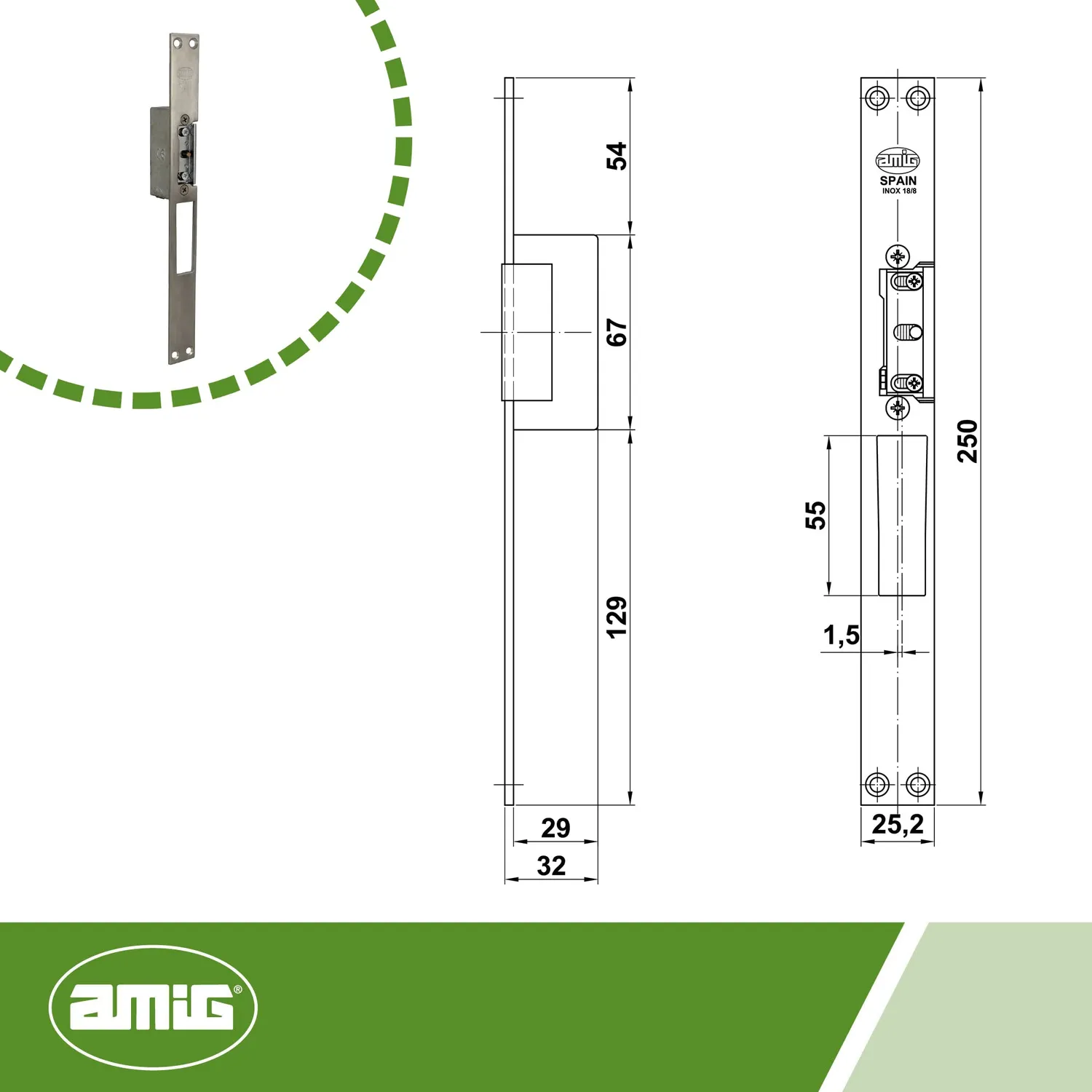 Amig 30 Apriporta Elettrico 250 mm Acciaio Satinato 12 V