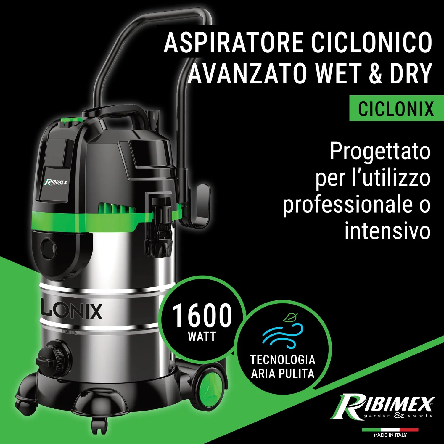 Ribimex Cyclonix PRCEN023 aspiratore 4in1 30L 1600W