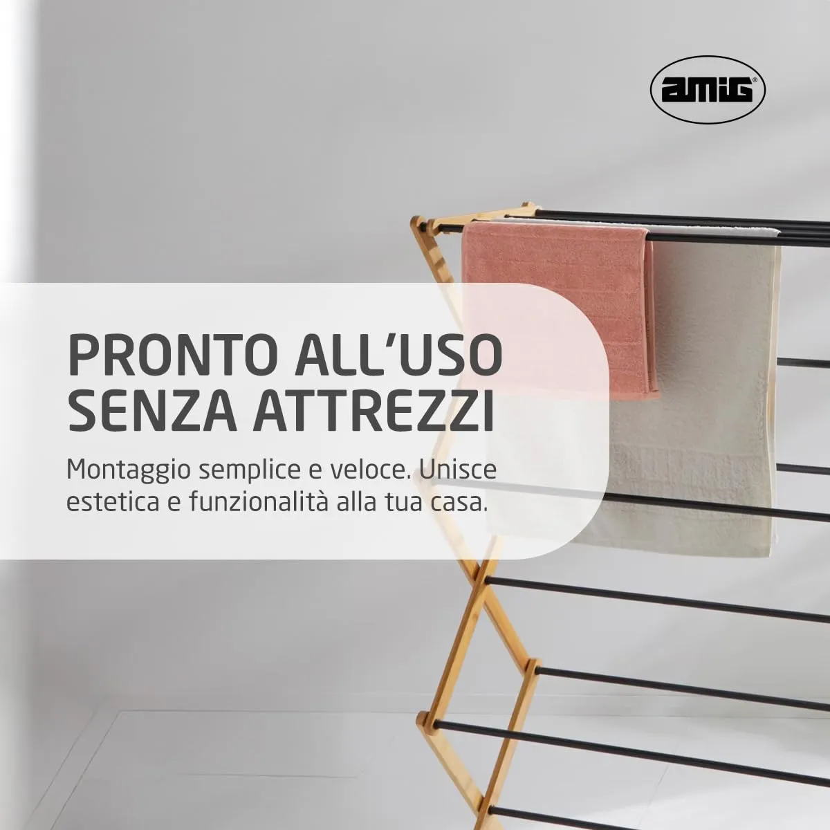 Amig Aeria ZenRack Stendino Torre Nero Bambù 5 m