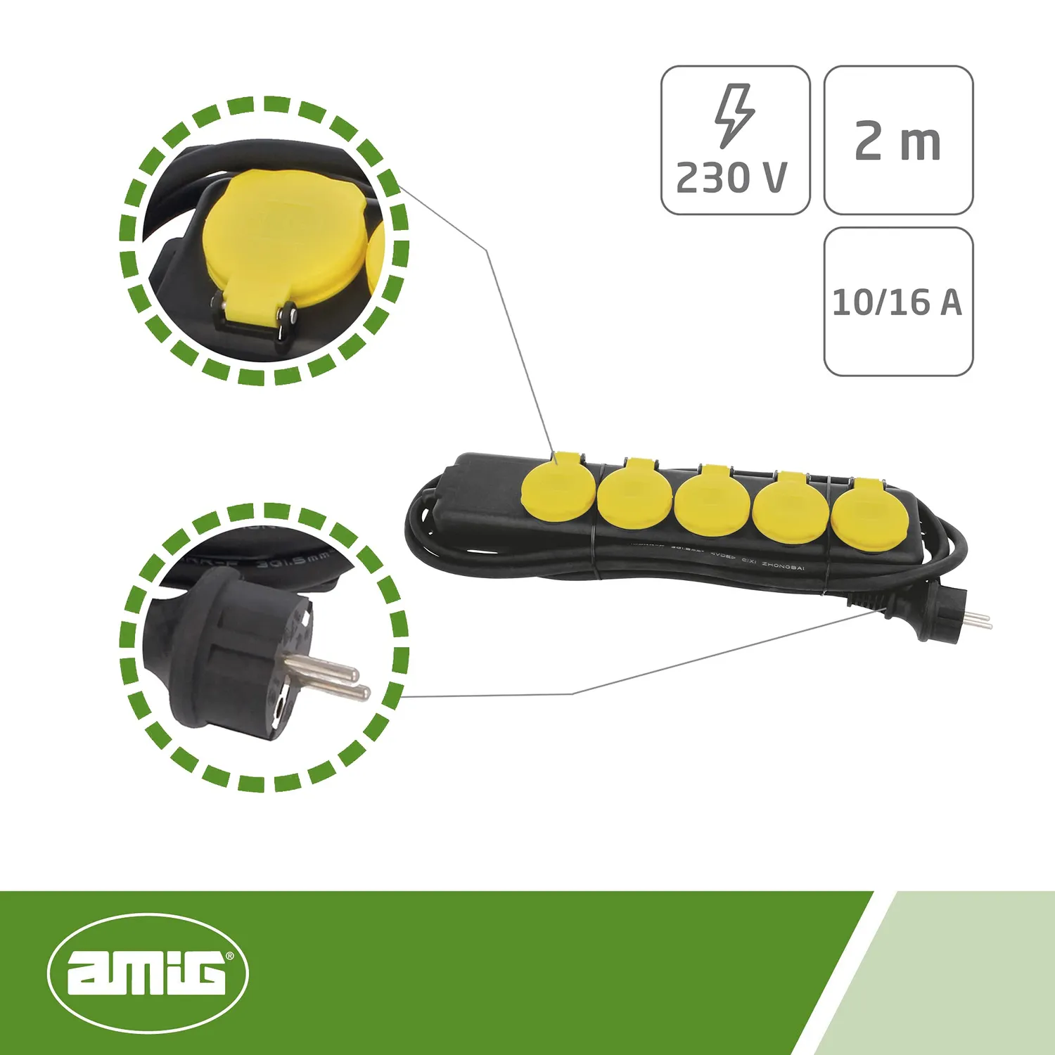Amig Mod. 3305 ciabatta 5 prese IP44 cavo 2 m