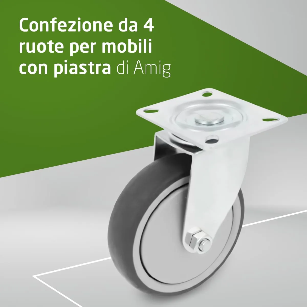 Amig Set 4 Rotelle 100mm Gomma Grigia 110Kg Piastra