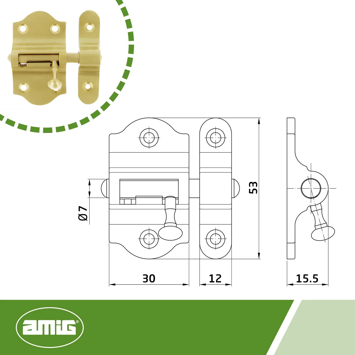 Amig 720 chiavistello porta 30x53 mm ottone dorato opaco