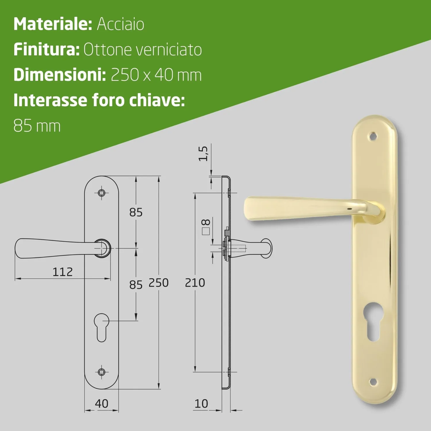Amig 252 maniglie porte ottone 250x40 mm 8 mm