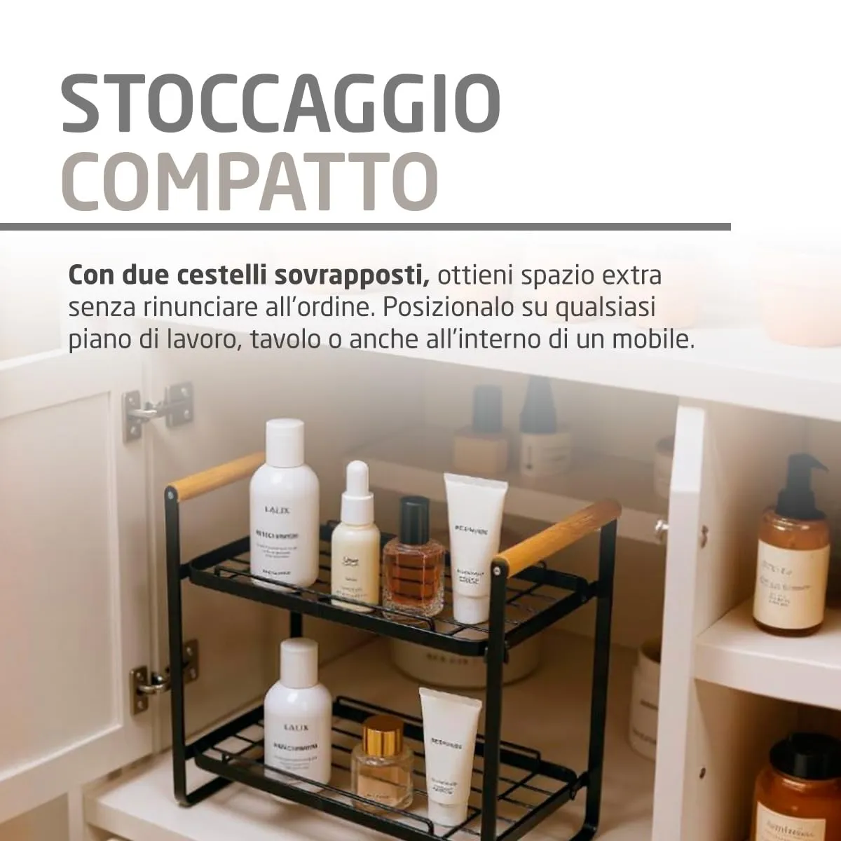 Amig scaffale 2 livelli acciaio bambù 260x130x287 mm