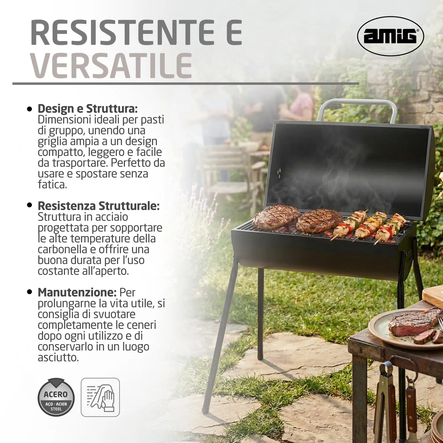 Amig Kaldera barbecue carbone 83x78x63 cm nero