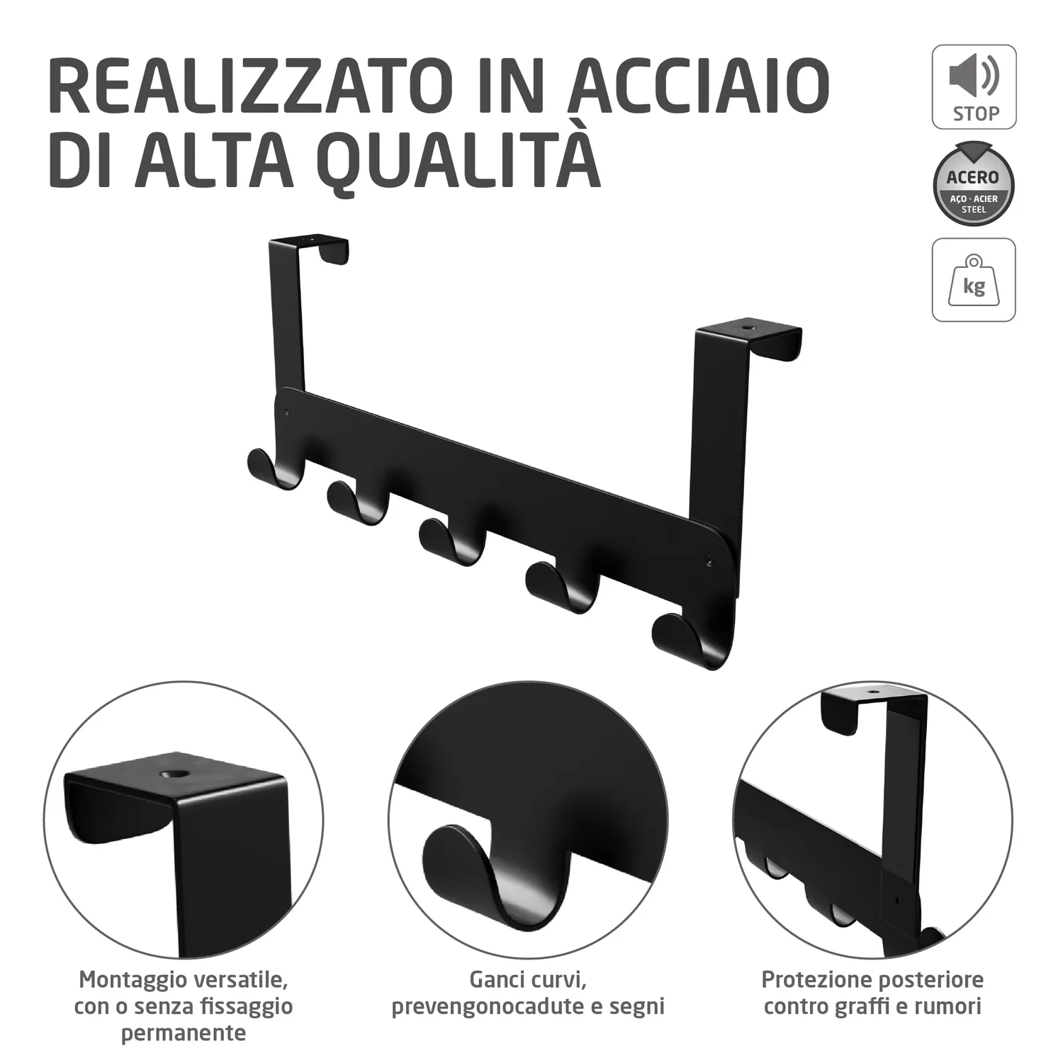 Amig CP42 Appendino Porta Nero Opaco Acciaio 435 mm