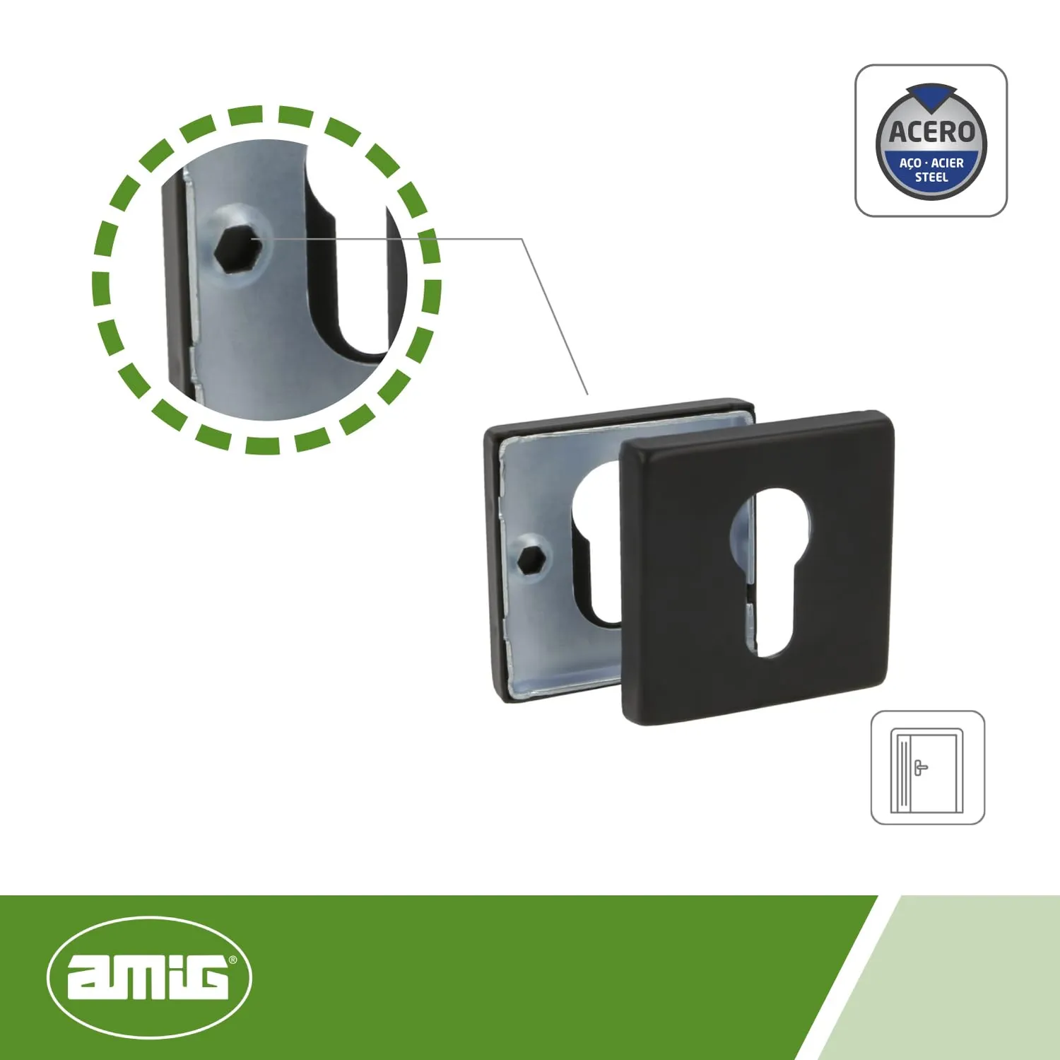 Amig 5RX copri serratura quadro nero 54 mm