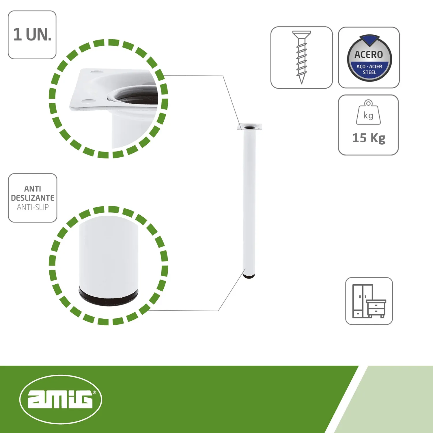 Amig gamba tavolo rotonda 30x600 mm nera