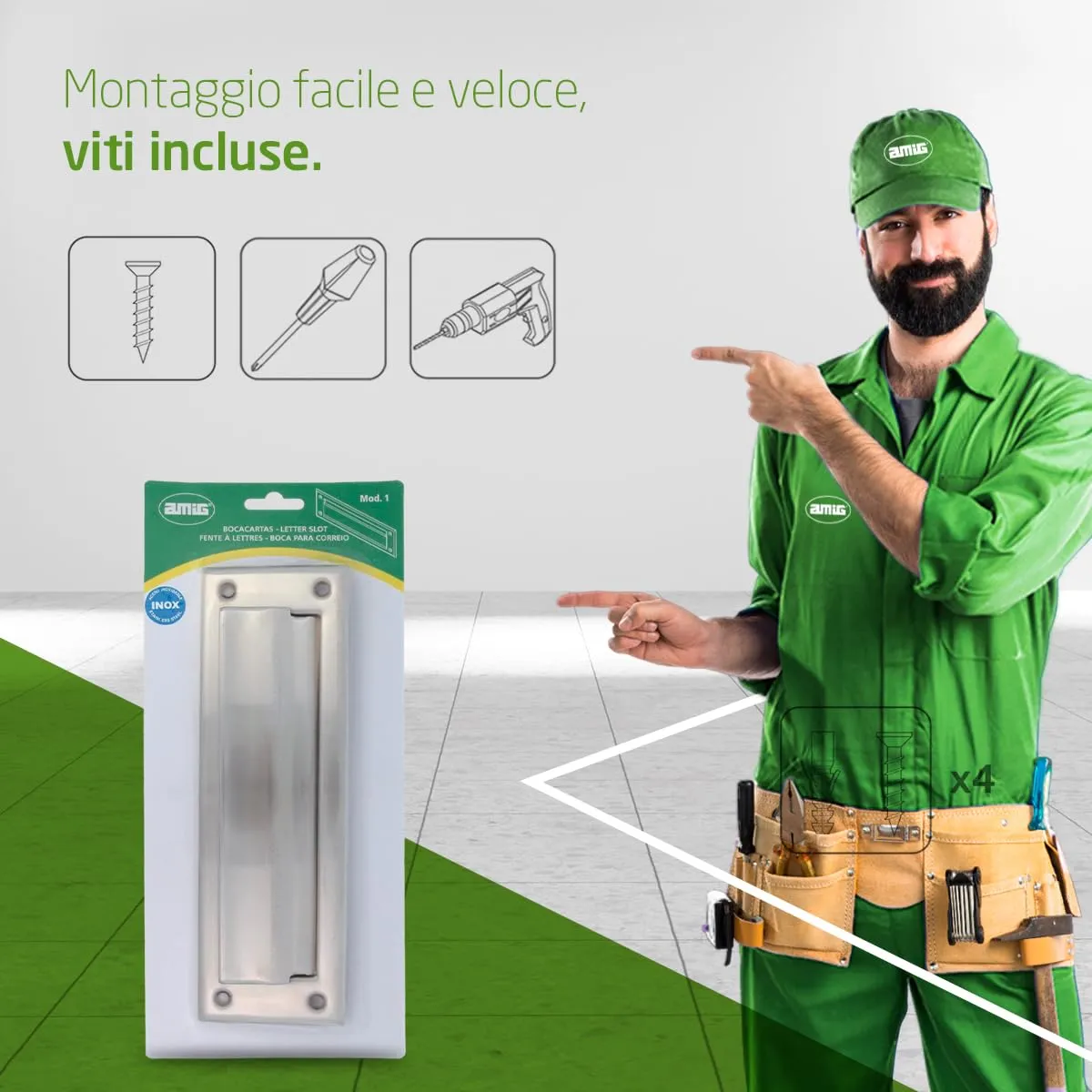 Amig Mod.1 bocchetta lettere acciaio inox argento 254 mm