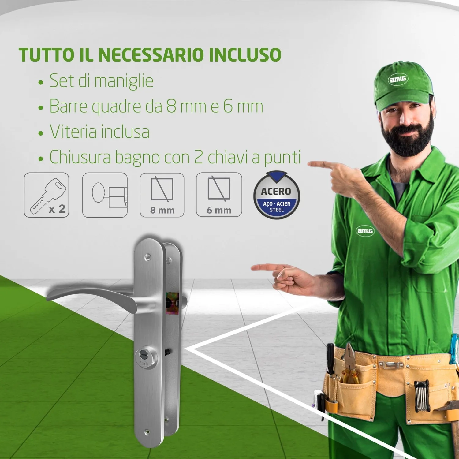 Amig Ishi 46 maniglia porta sinistra nichel spazzolato