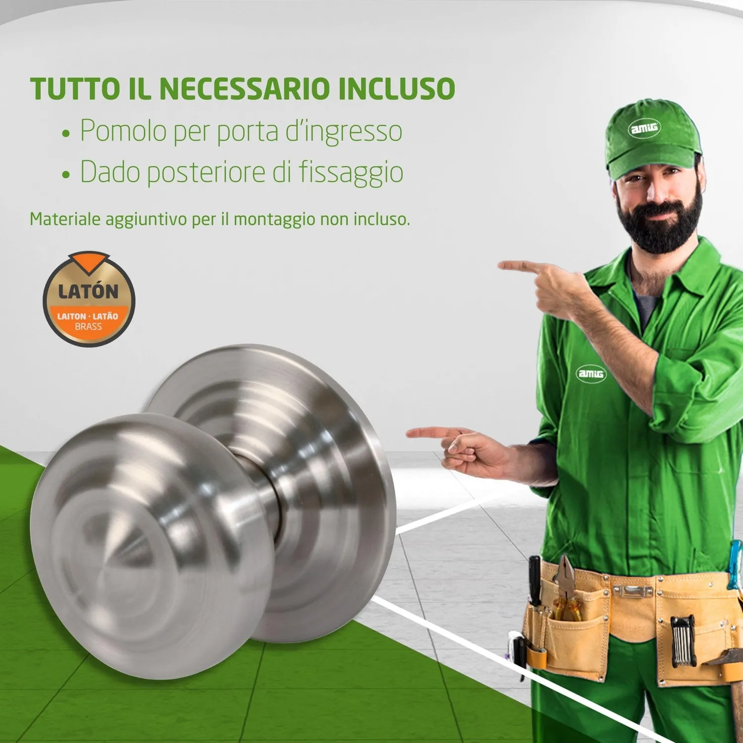 Amig pomello porta cromo opaco 70 mm acciaio
