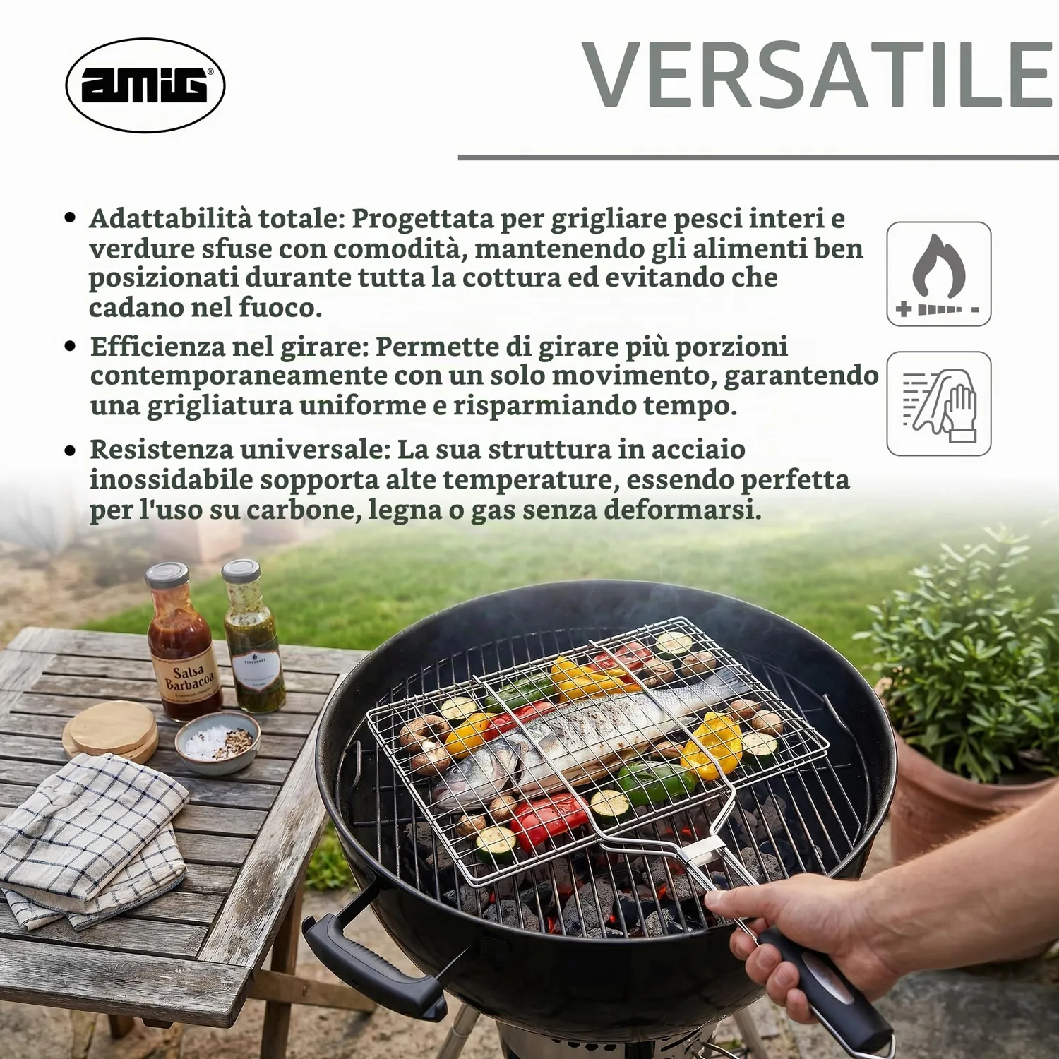 Amig AM34 griglia barbecue doppia 50x32 cm inox