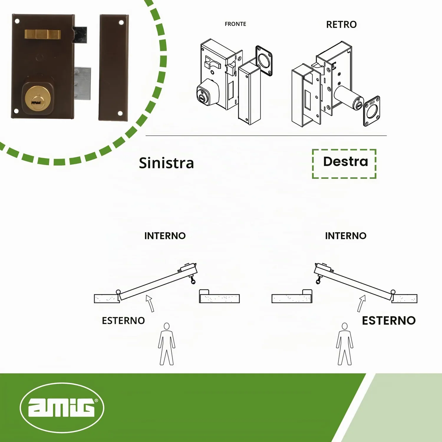 Amig 75 Serratura Sovrapposizione 67x112 mm Marrone