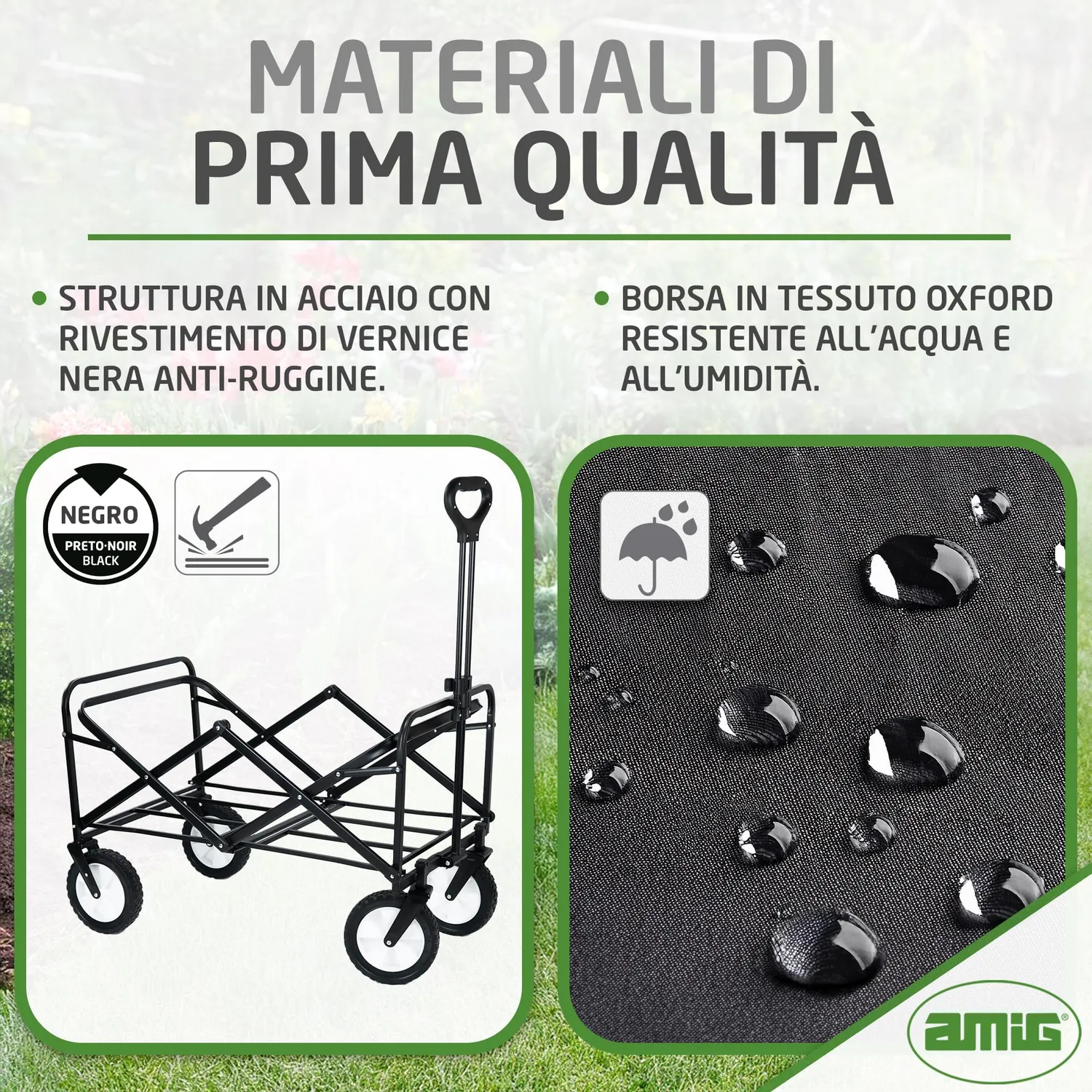 Amig Outland carrello pieghevole nero 100 kg 20 cm