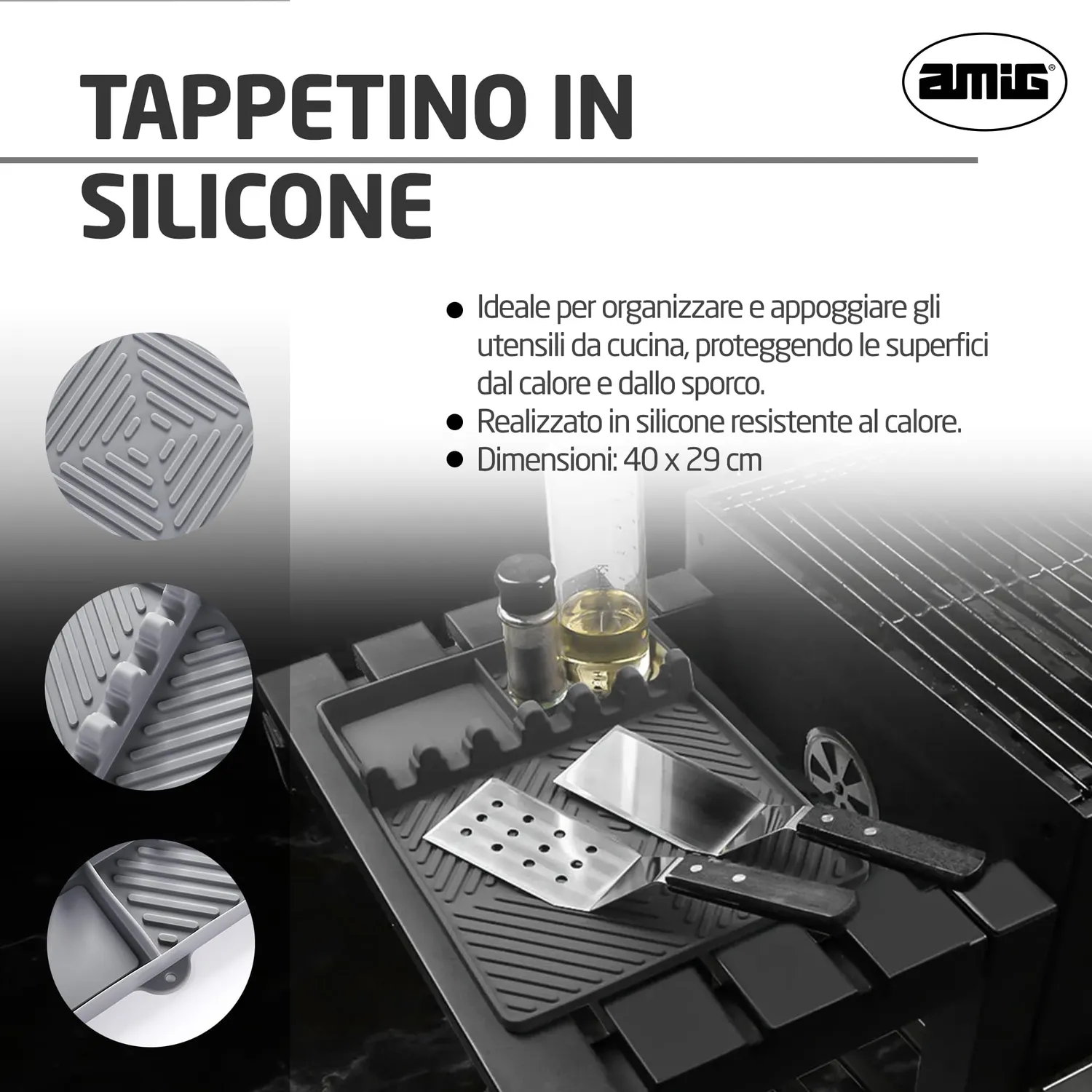 Amig AM14 vassoio silicone barbecue 40x29 cm grigio