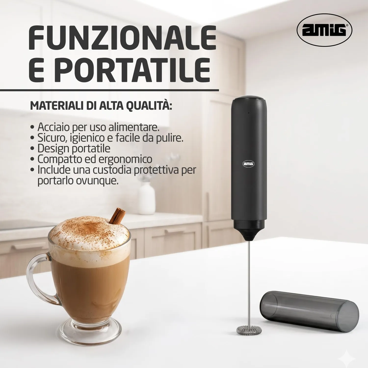 Amig montalatte elettrico portatile USB-C acciaio