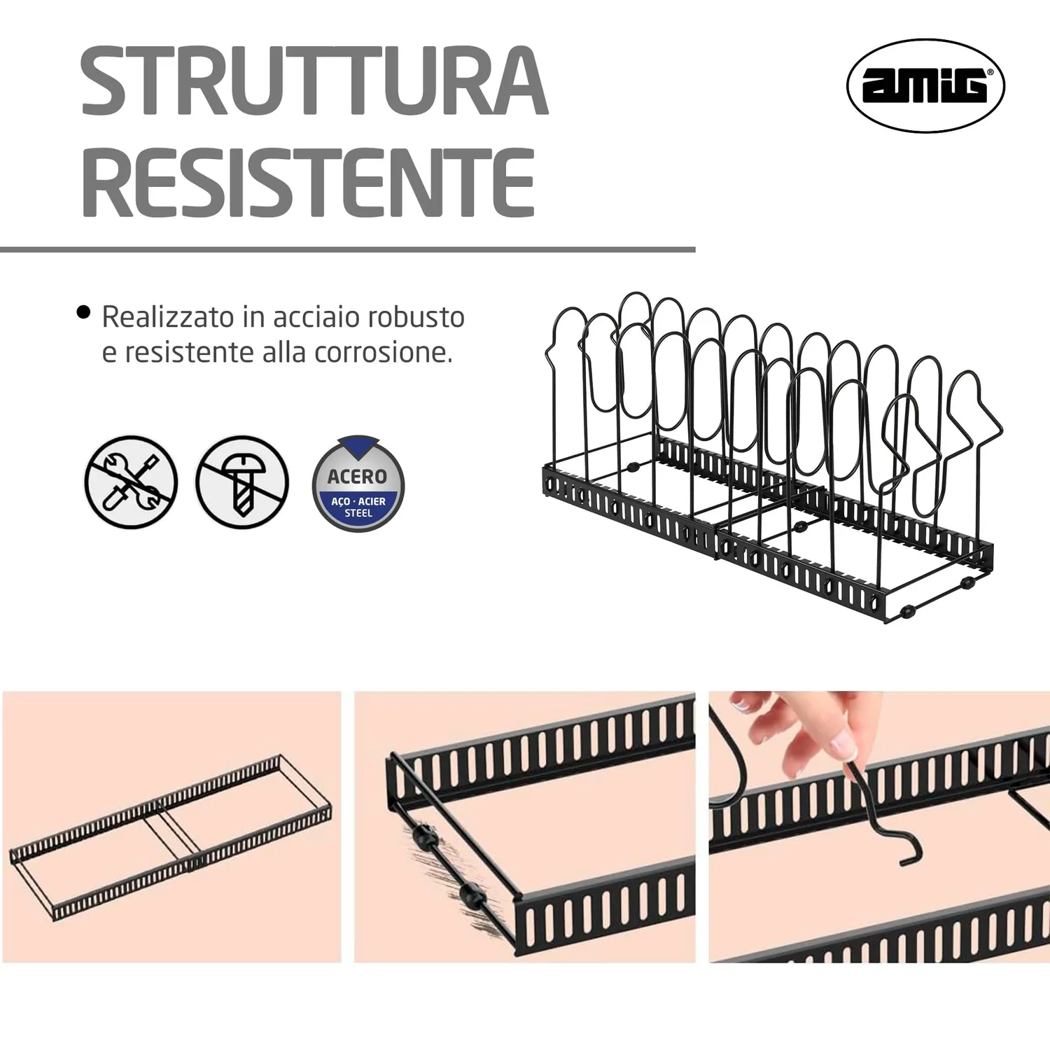 Amig organizer padelle estensibile nero 6-10 posti