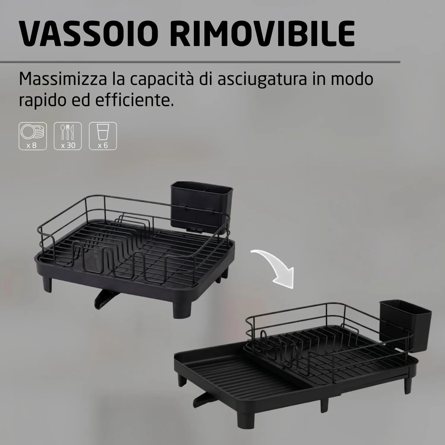 Amig Vika scolapiatti estensibile nero 31-52 cm acciaio