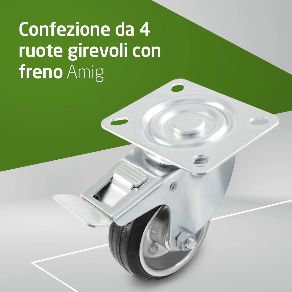 Amig Set 4 Ruote con Freno 125 mm 120 Kg Gomma