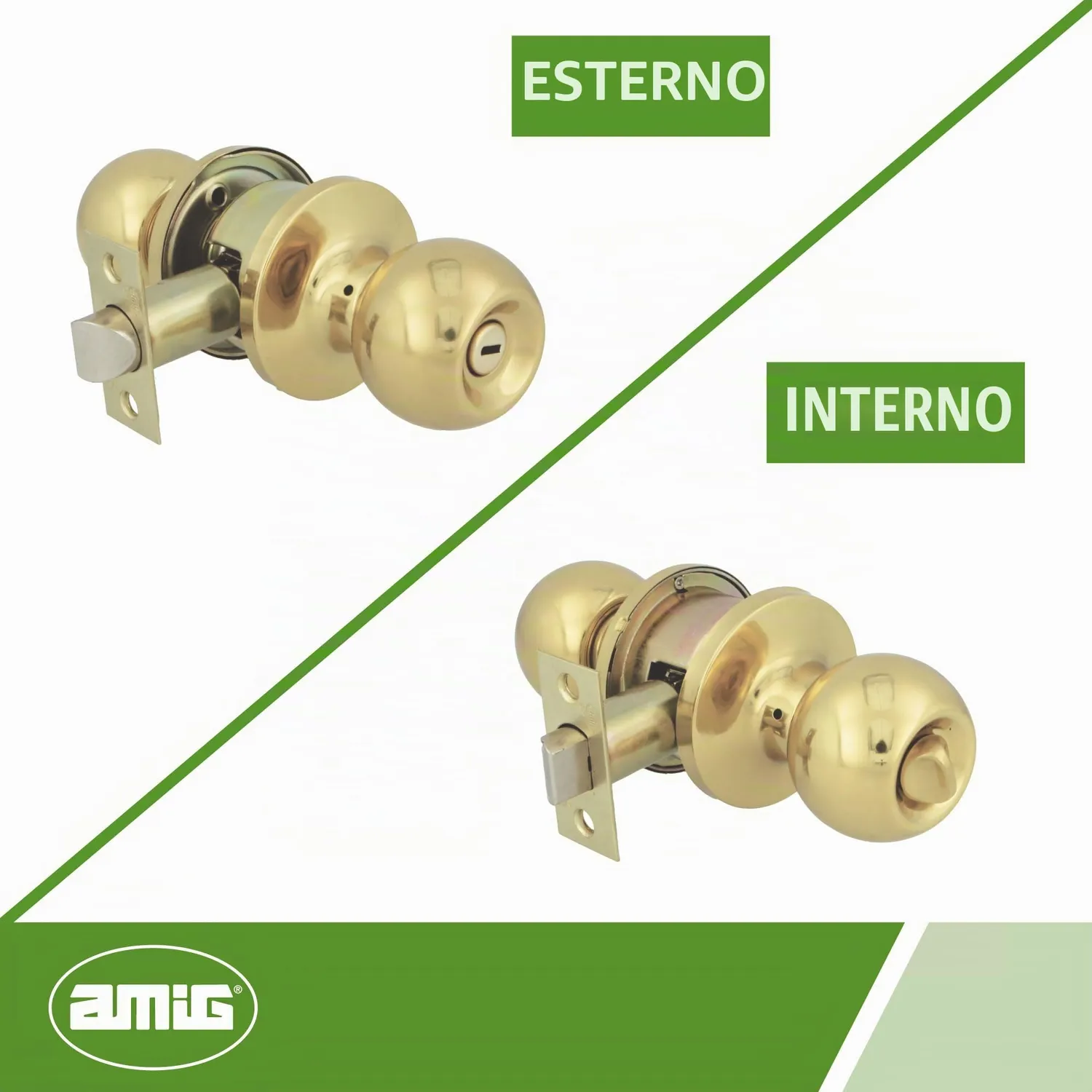 Amig set maniglie a sfera ottone dorato privacy