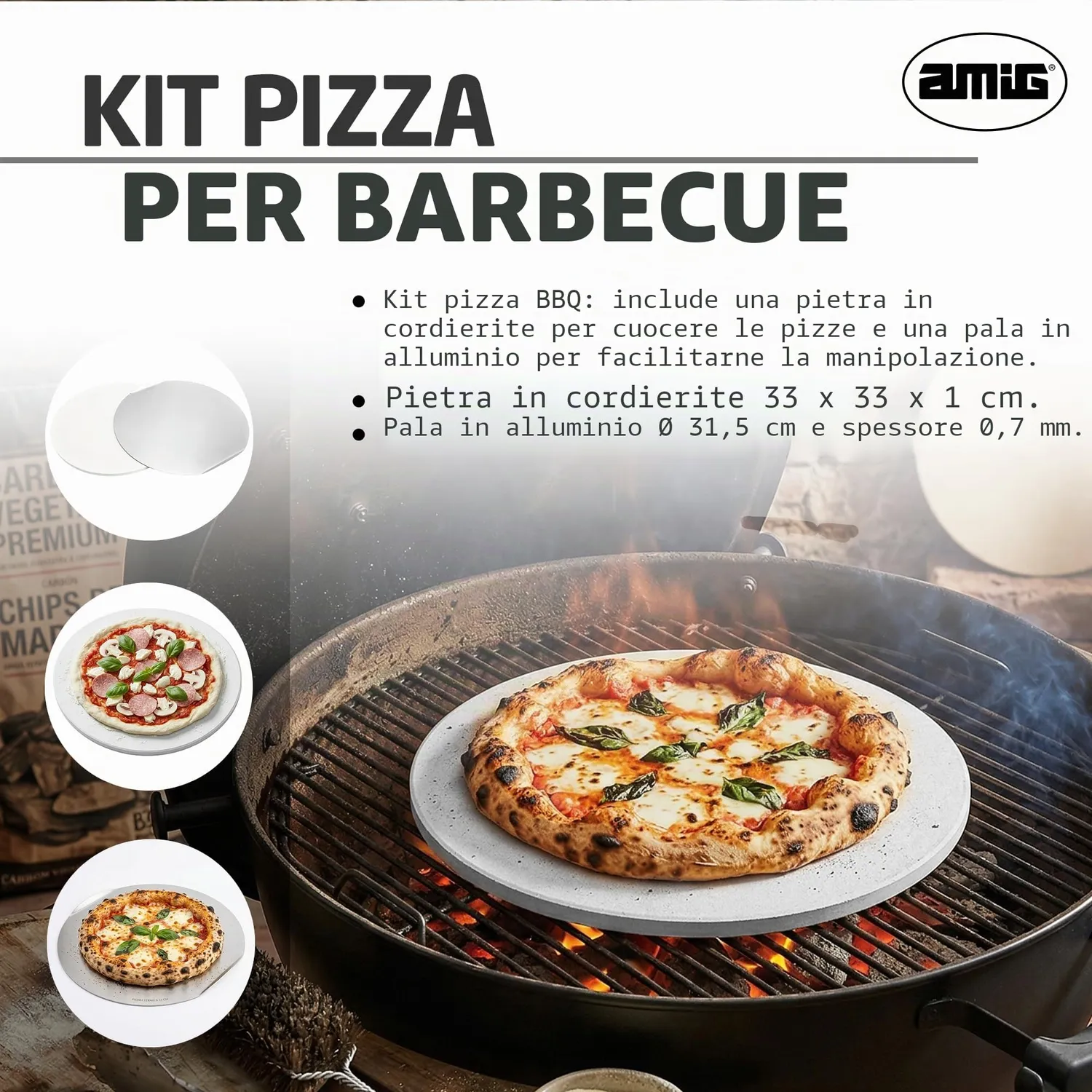 Amig AM27 kit pizza pietra 33 cm forno barbecue