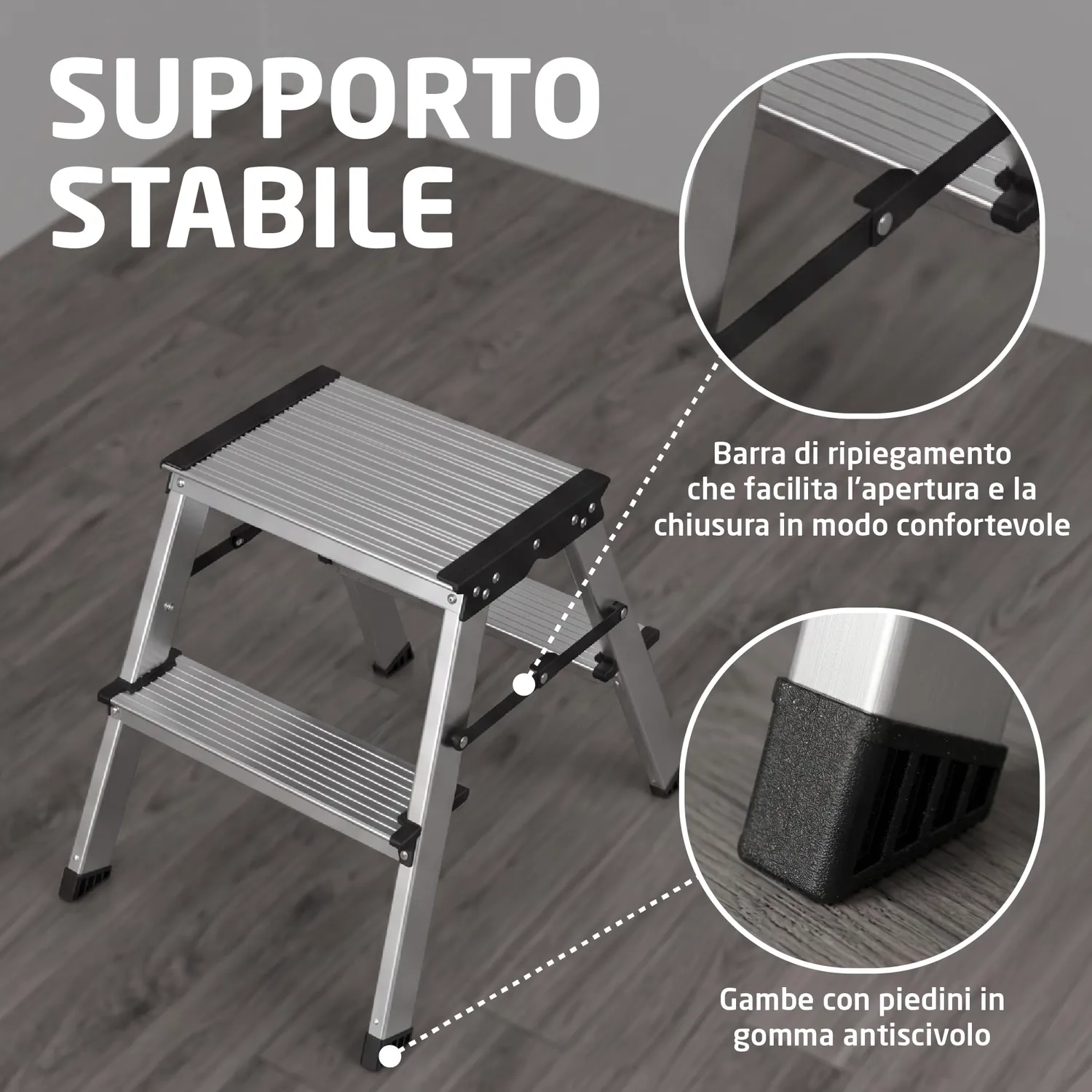 Amig sgabello pieghevole alluminio 2 gradini 39x44 cm