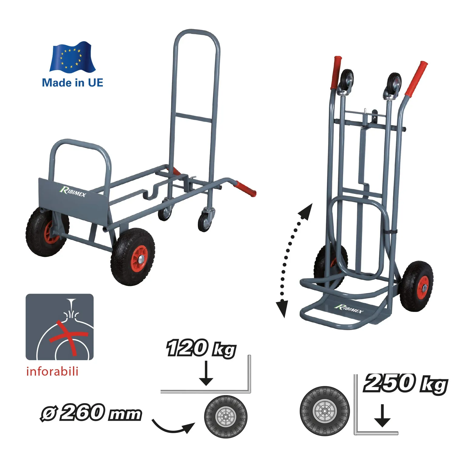 Ribimex PRCD2P carrello 2 posizioni 250 kg 4 ruote
