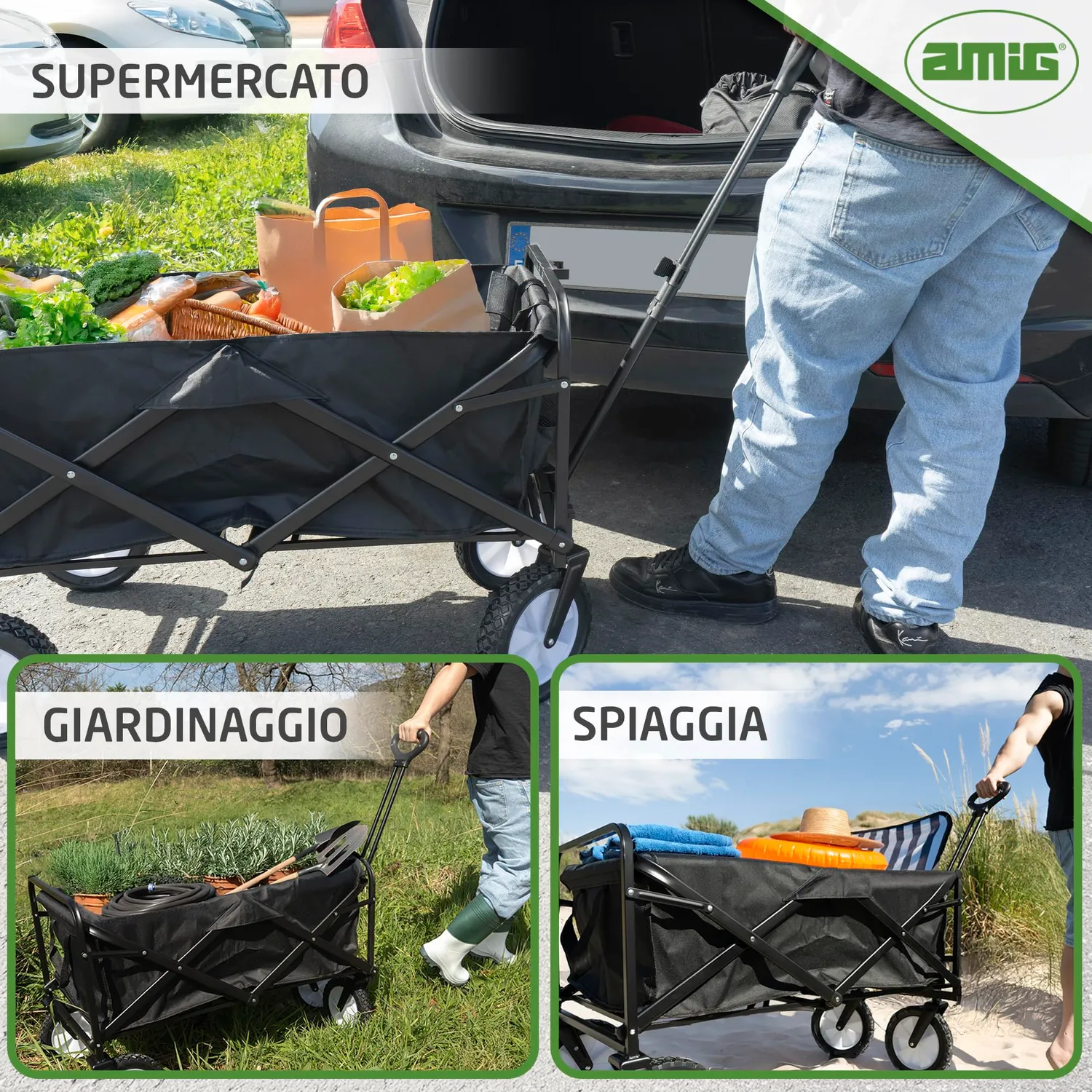 Amig Outland carrello pieghevole nero 100 kg 20 cm