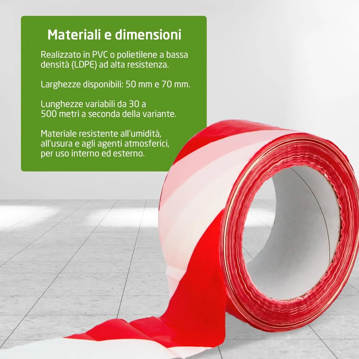 Amig Nastro Segnaletico 70 mm x 200 m Rosso-Bianco 24 Rotoli