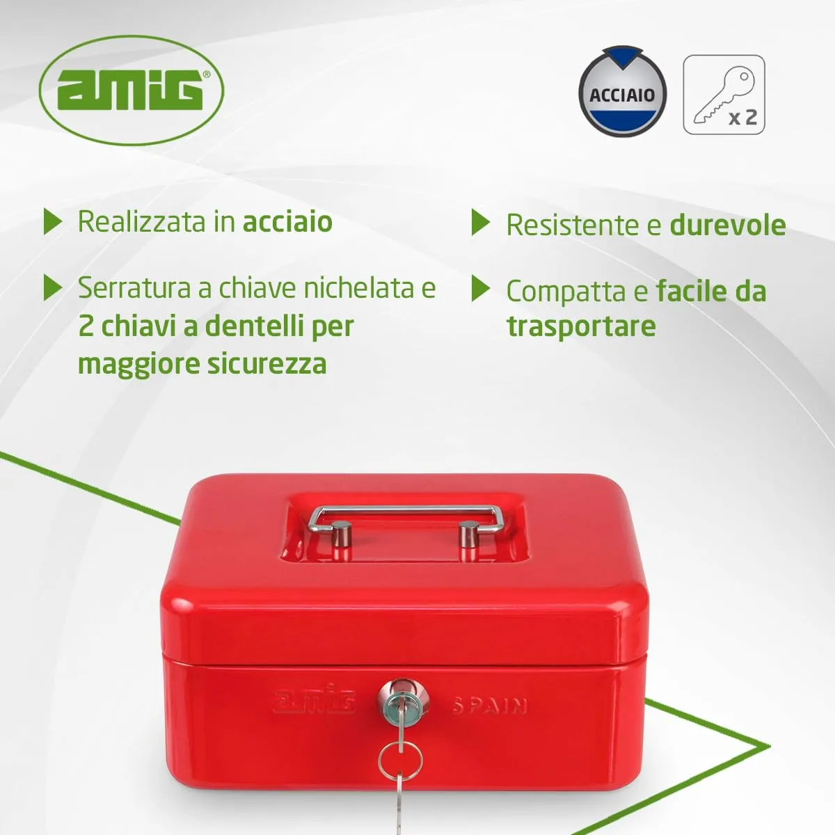 Amig cassetta di sicurezza rossa 200x160x70 mm acciaio