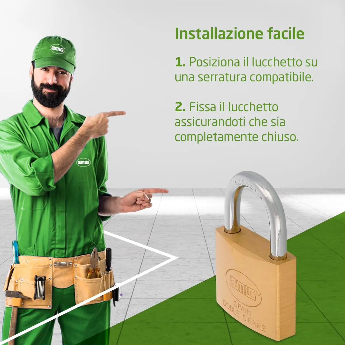 Amig lucchetto sicurezza ottone 40 mm 2 chiavi armadietto