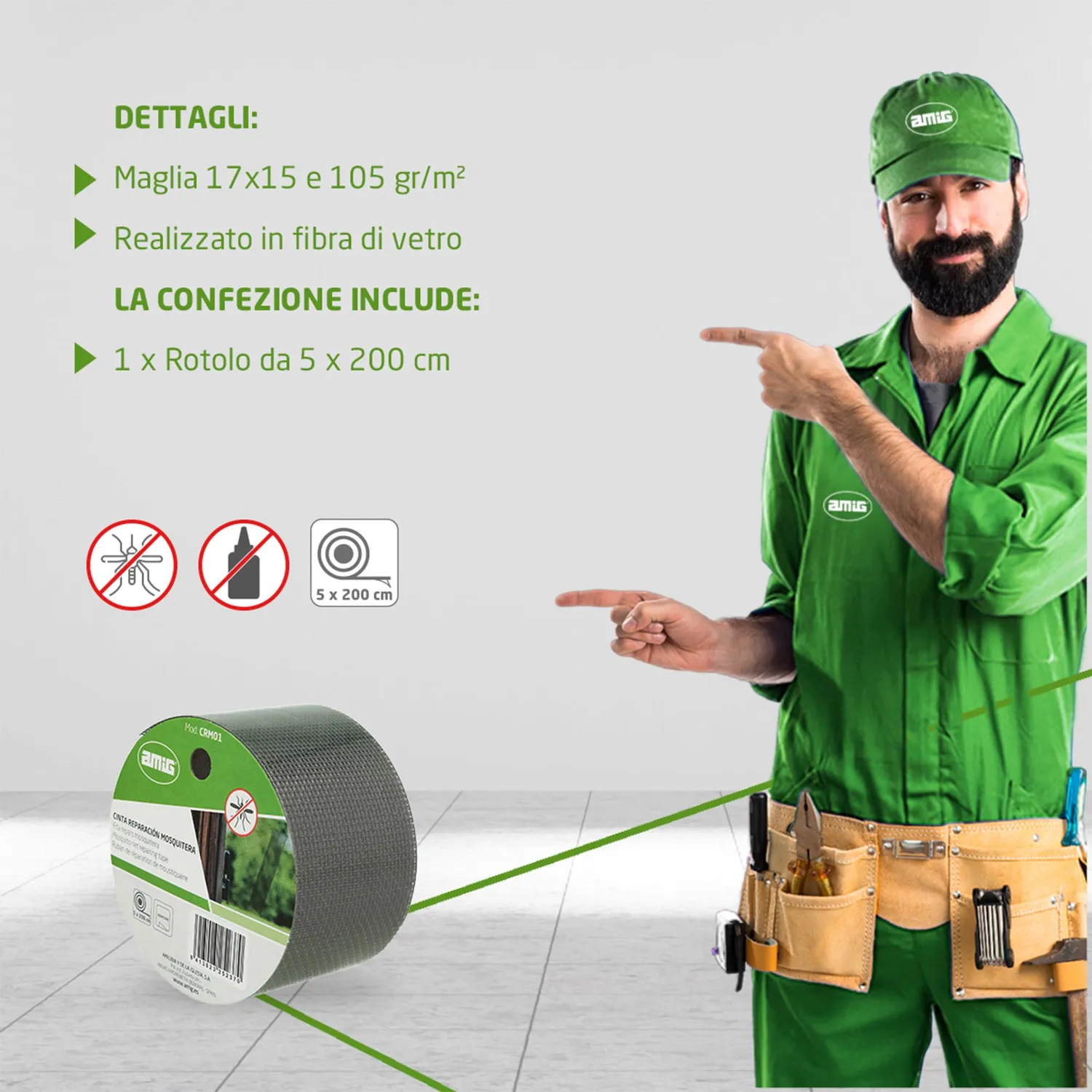 Amig nastro riparazione zanzariere 5x200 cm fibra vetro