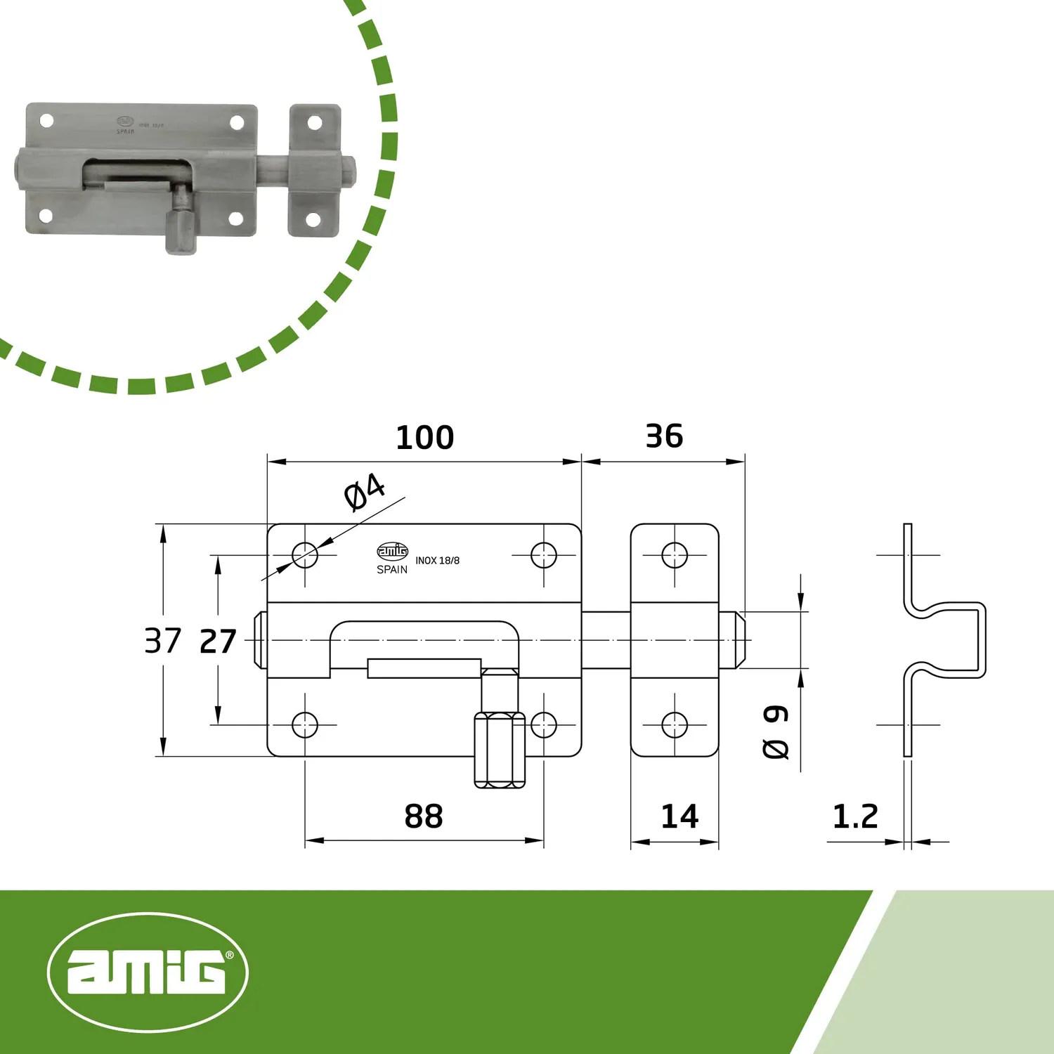 Amig 800 catenaccio inox 100x88 mm orizzontale