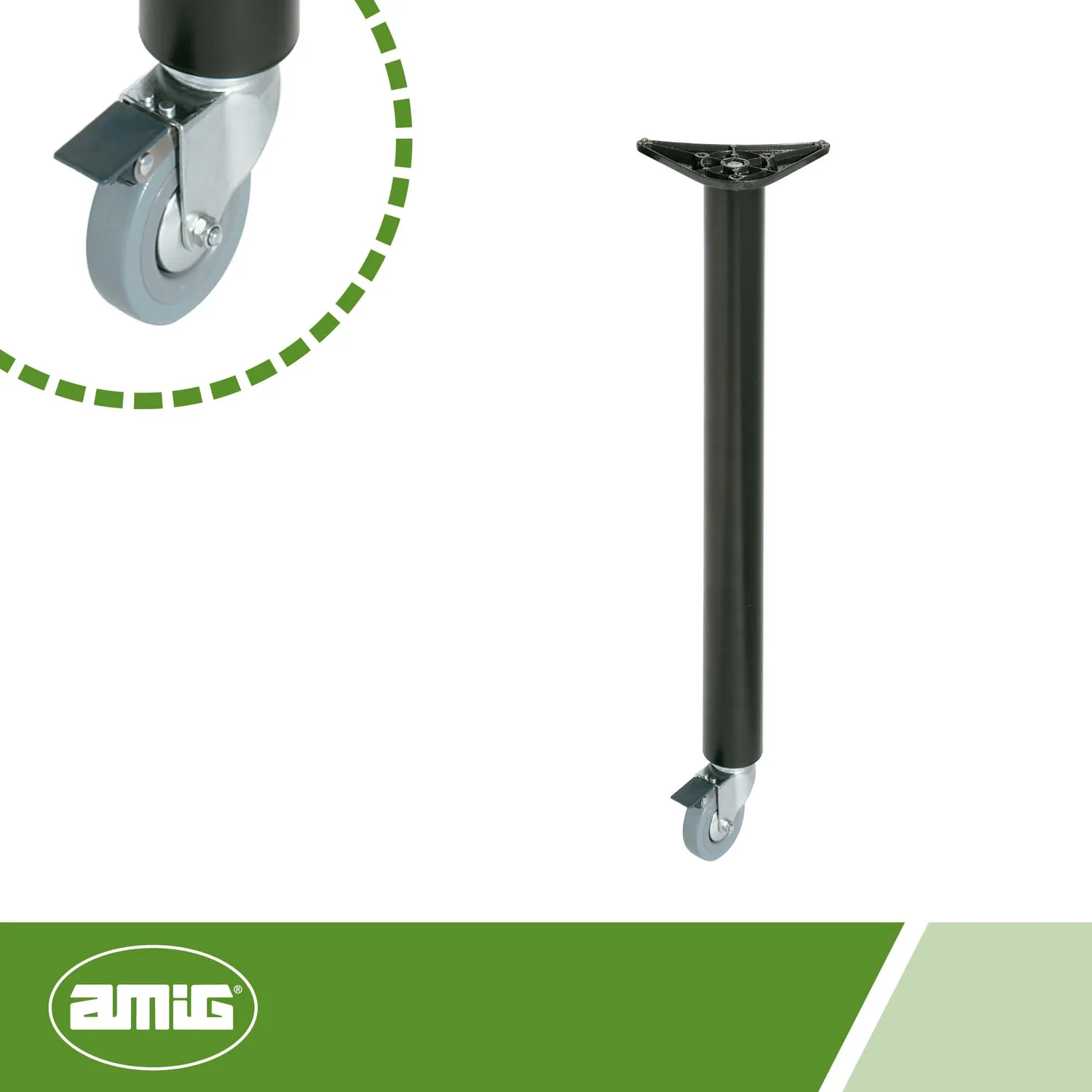 Amig Mod.7 gamba tavolo nera 870 mm ruote+freno