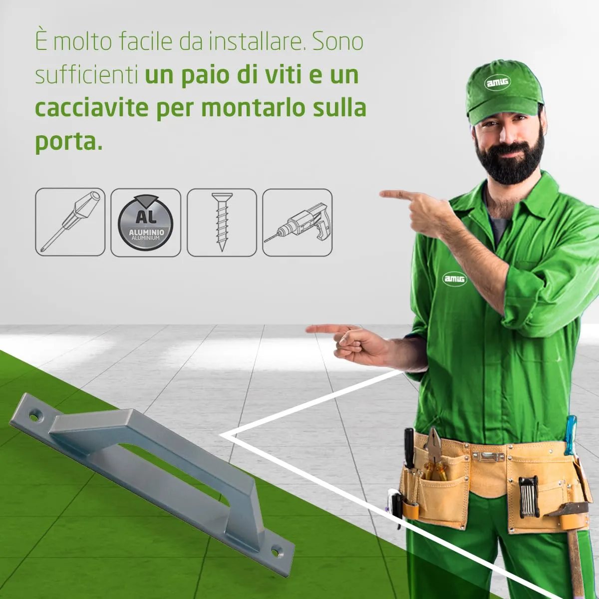 Amig Maniglia Porta Scorrevole Alluminio 198 mm Argento