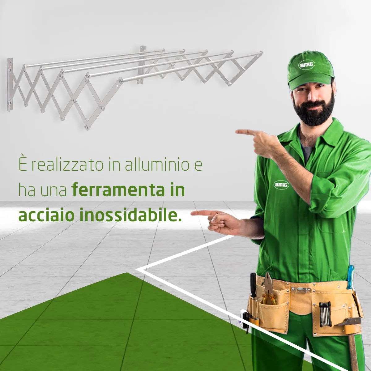 Amig Stendibiancheria Parete Alluminio 180 cm 9 m