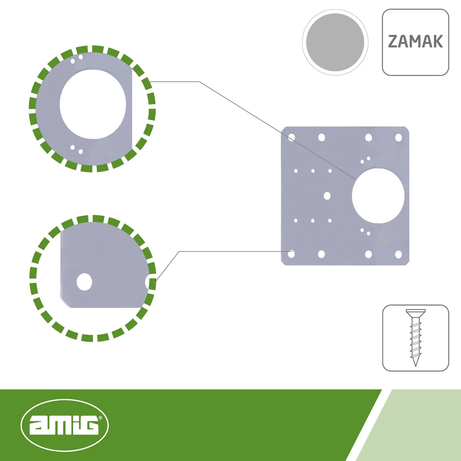 Amig Piastra Riparazione Cerniere 90x90mm Acciaio Inox