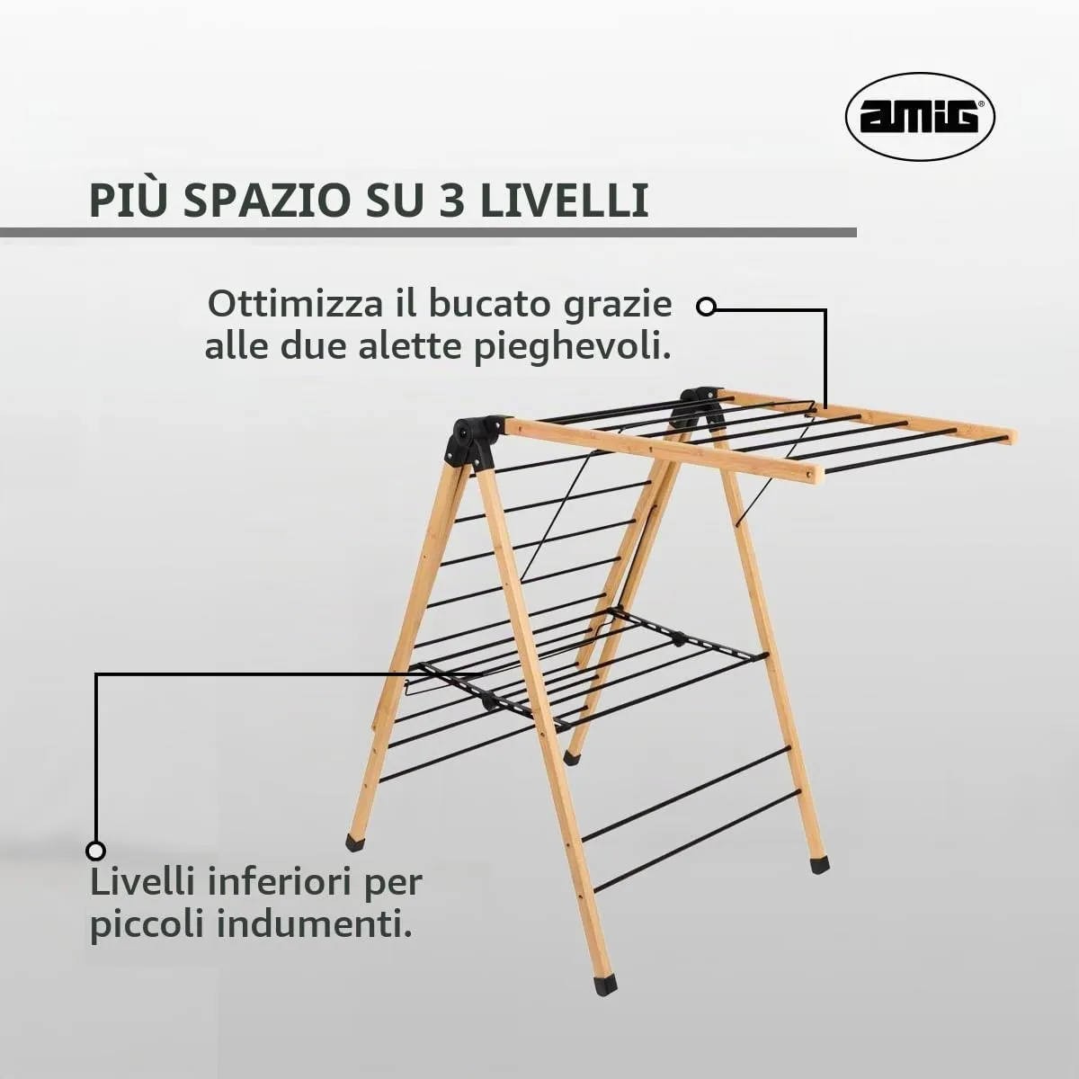 Amig Aeria NaturDry stendibiancheria nero bambu 13 m