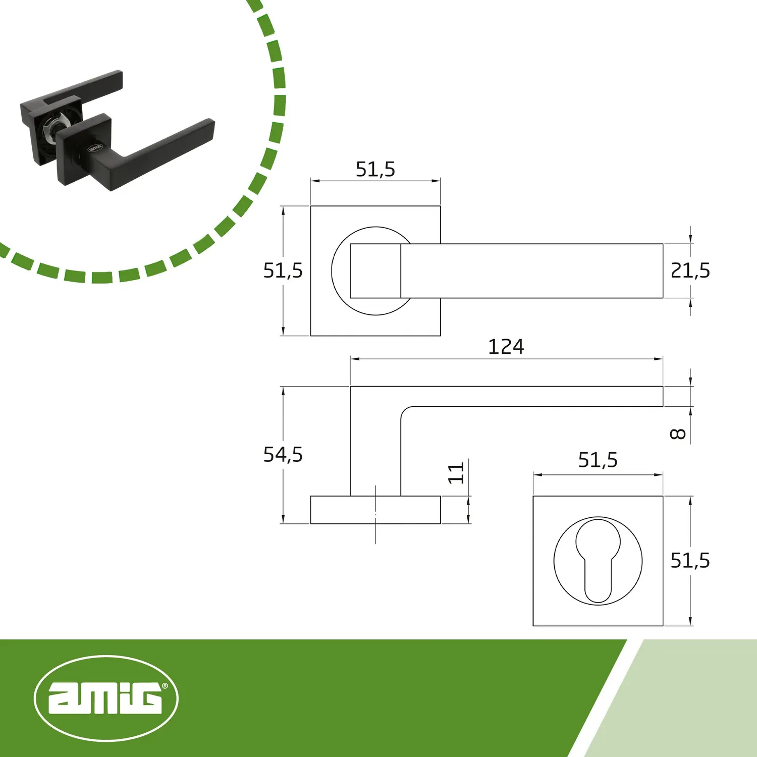 Amig Cadice Maniglia Porta 52x124 mm Nero Opaco