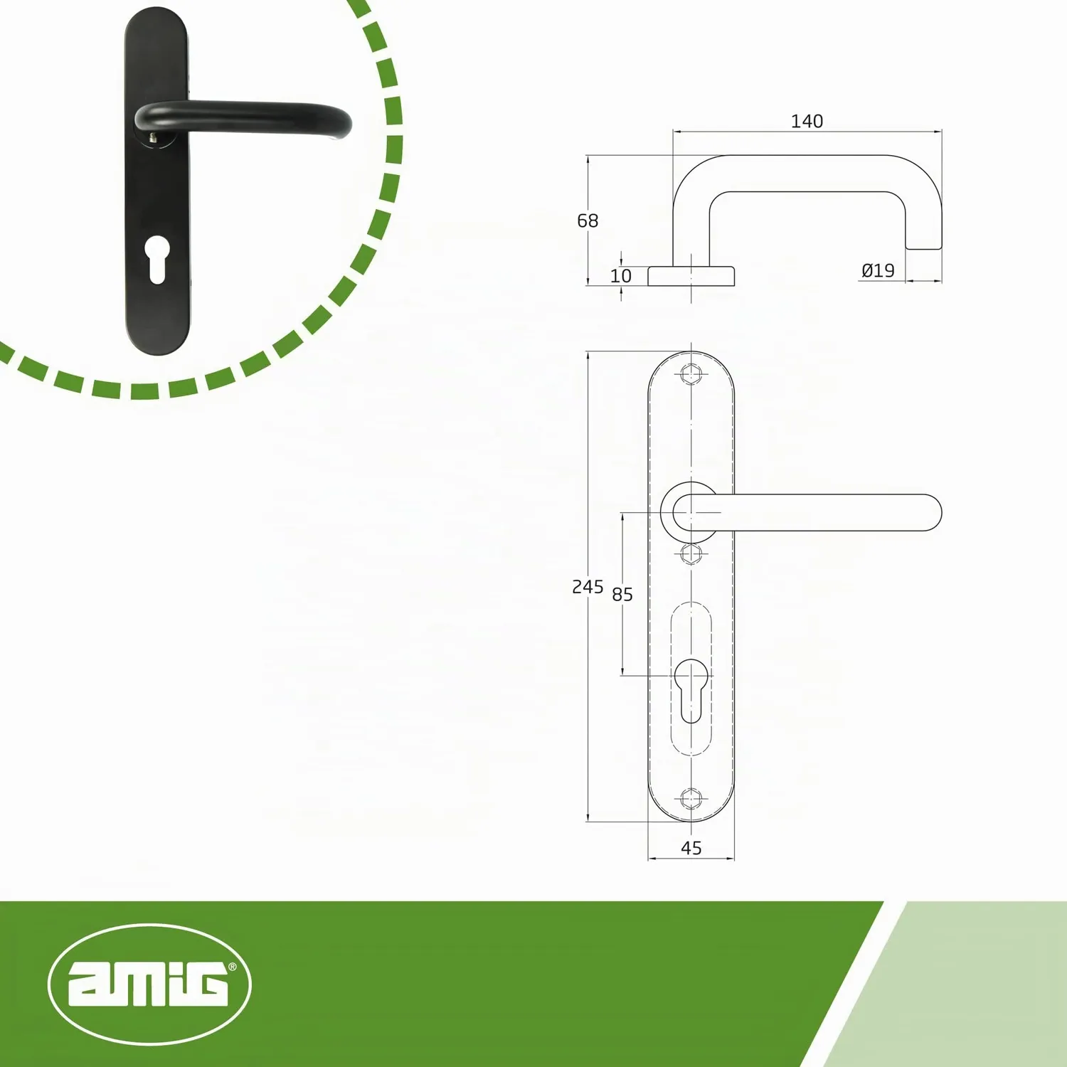 Amig Set Maniglia Placca 245x45 con Bocallave Nera