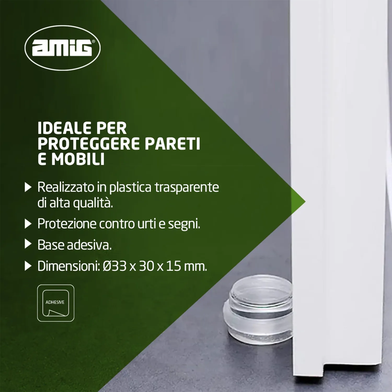 Amig Fermaporta Adesivo Trasparente Gomma Ø30x30 mm