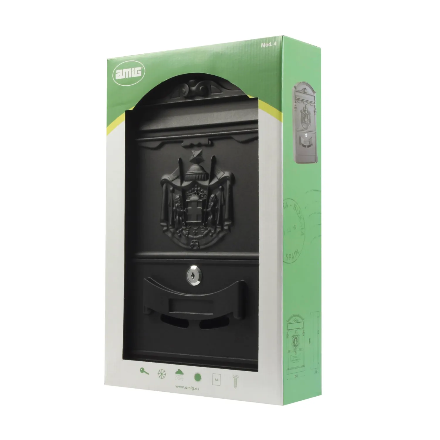 Amig Cassetta Postale Alluminio Nero Opaco 40,5x25,5x8,5 cm
