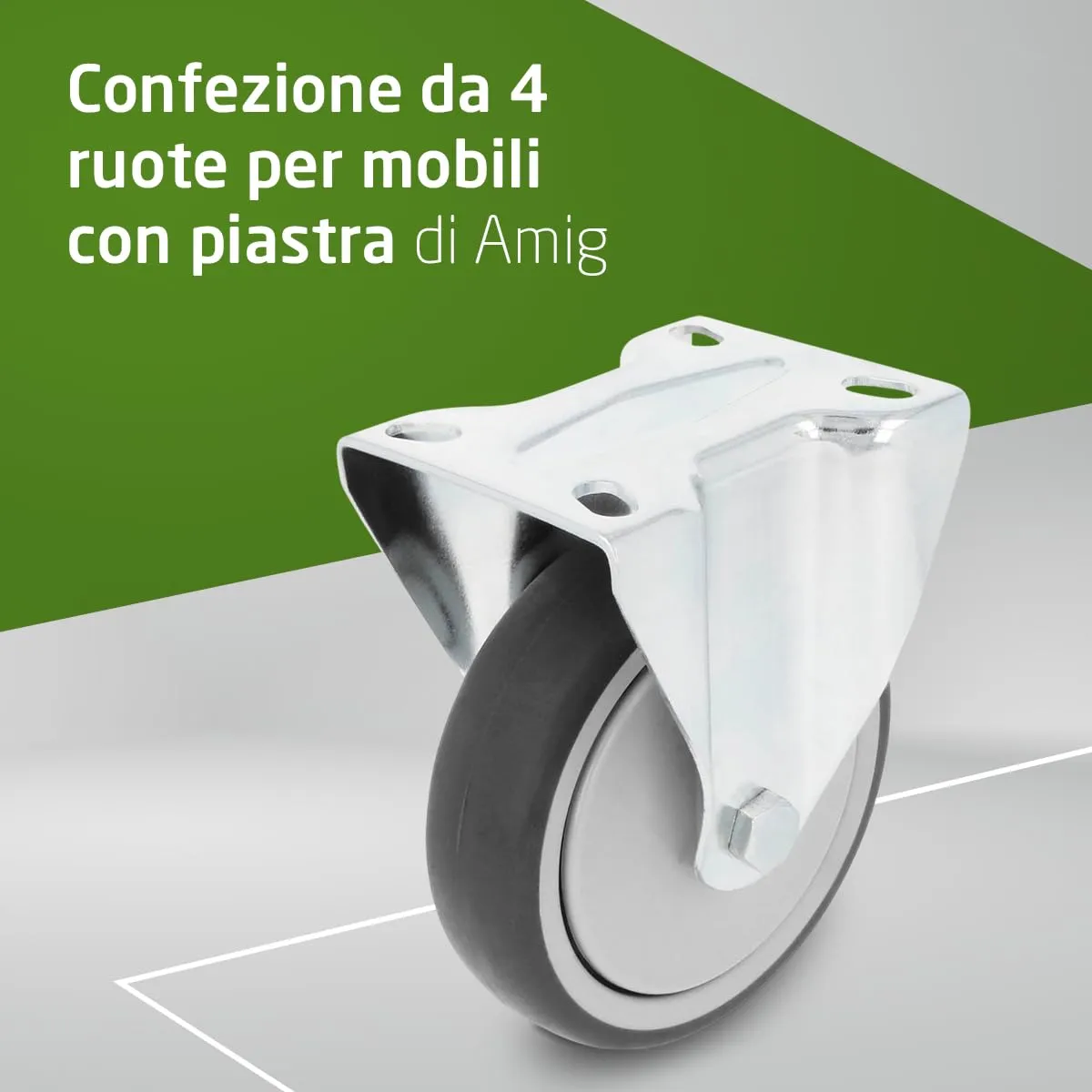 Amig Set 4 Ruote Fisse Ø100 mm 110 Kg Grigie